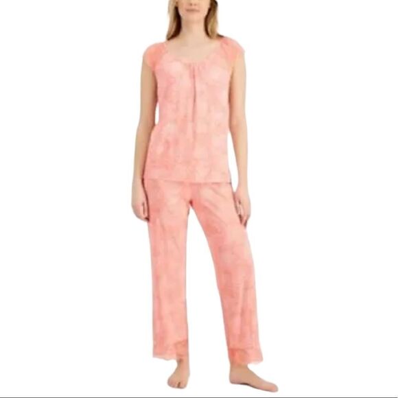 Charter Club Coral Daisy Lace Short Sleeve PJ Set Extra Small NWT - Picture 1 of 7
